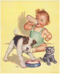 Vintage baby prints charlotte becker baby bottle dog cat